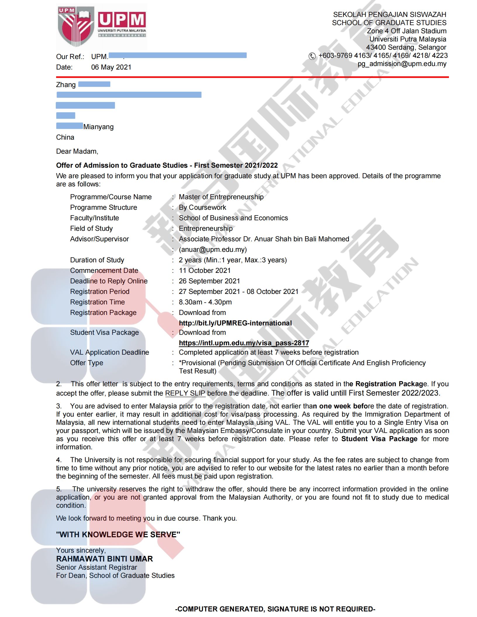 馬來西亞留學-張同學博特拉【創業學】碩士case!(圖2)